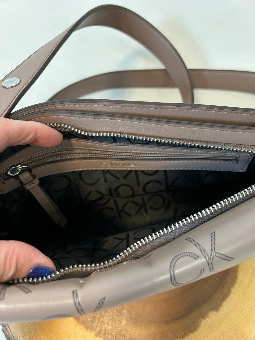 Calvin Klein Signature‎ Embossed Asymmetric Triple Compartment Shoulder Bag